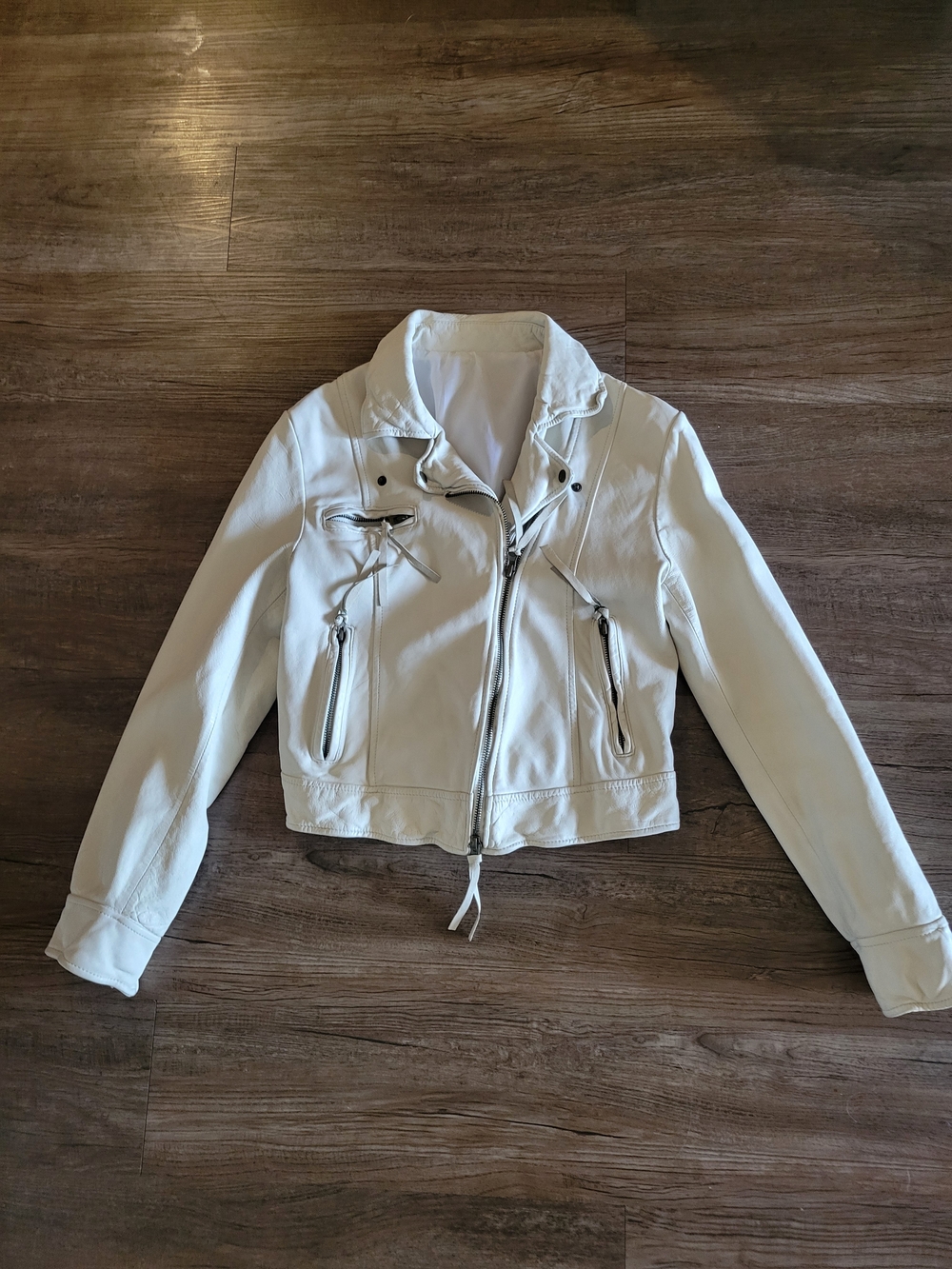 Genuine Lamb. Women’s White Athentic Leather Biker Jacket